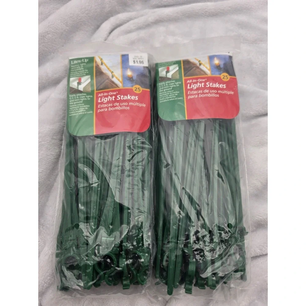 Vtg Nos Lot Of 2 Light Stakes 25pc For Propping Up Strings Of Christmas Lites
